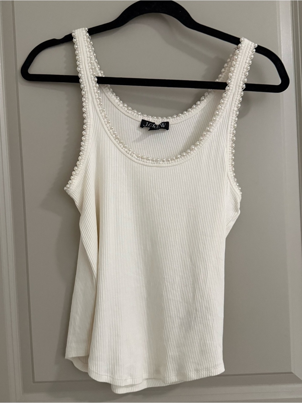 J. Crew Ivory Ribbed Pearl-Trim Tank